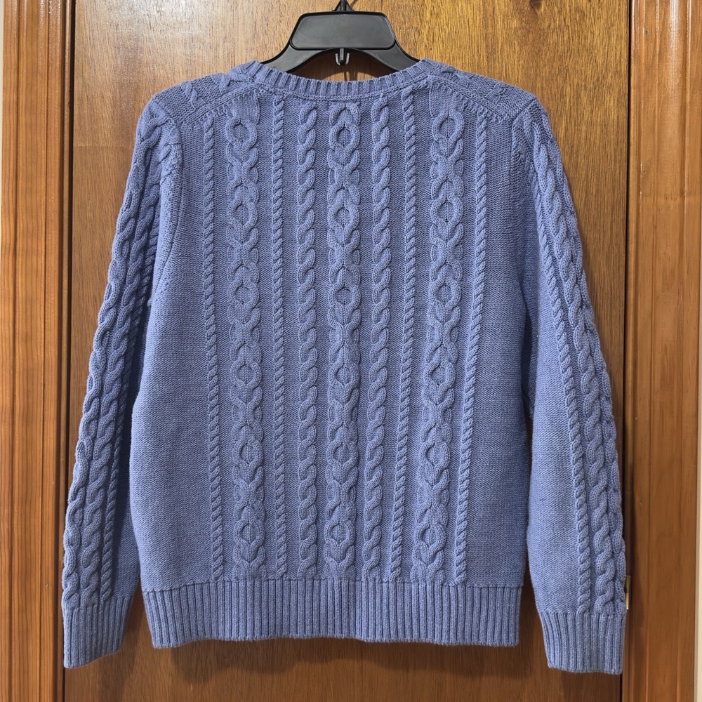 Ll Bean L Pet Blue Cotton Cable Knit Crew Neck Pullover Sweater Blue 503309 View 3